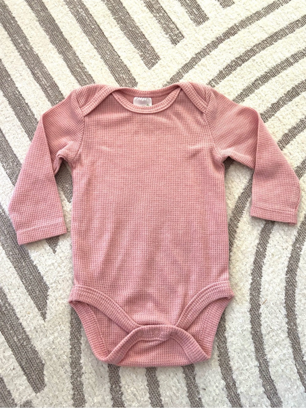 10/$15 Payifang Long-Sleeve Waffle Knit One-Piece Bodysuit - Pink